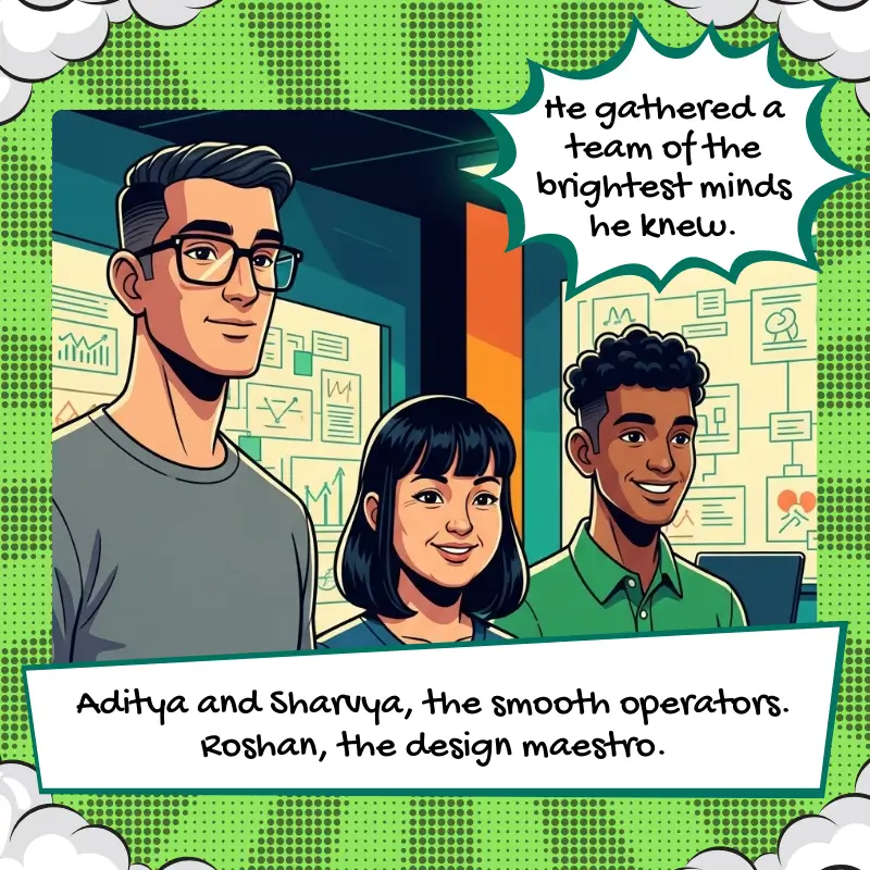 Comic-style illustration of Avinash Tripathi, founder of AI Monitor, smiling in front of a modern office building with the AI Monitor logo displayed. A text bubble reads, 'And so, 'AI Monitor' was born. A new company to teach AI the truth.'