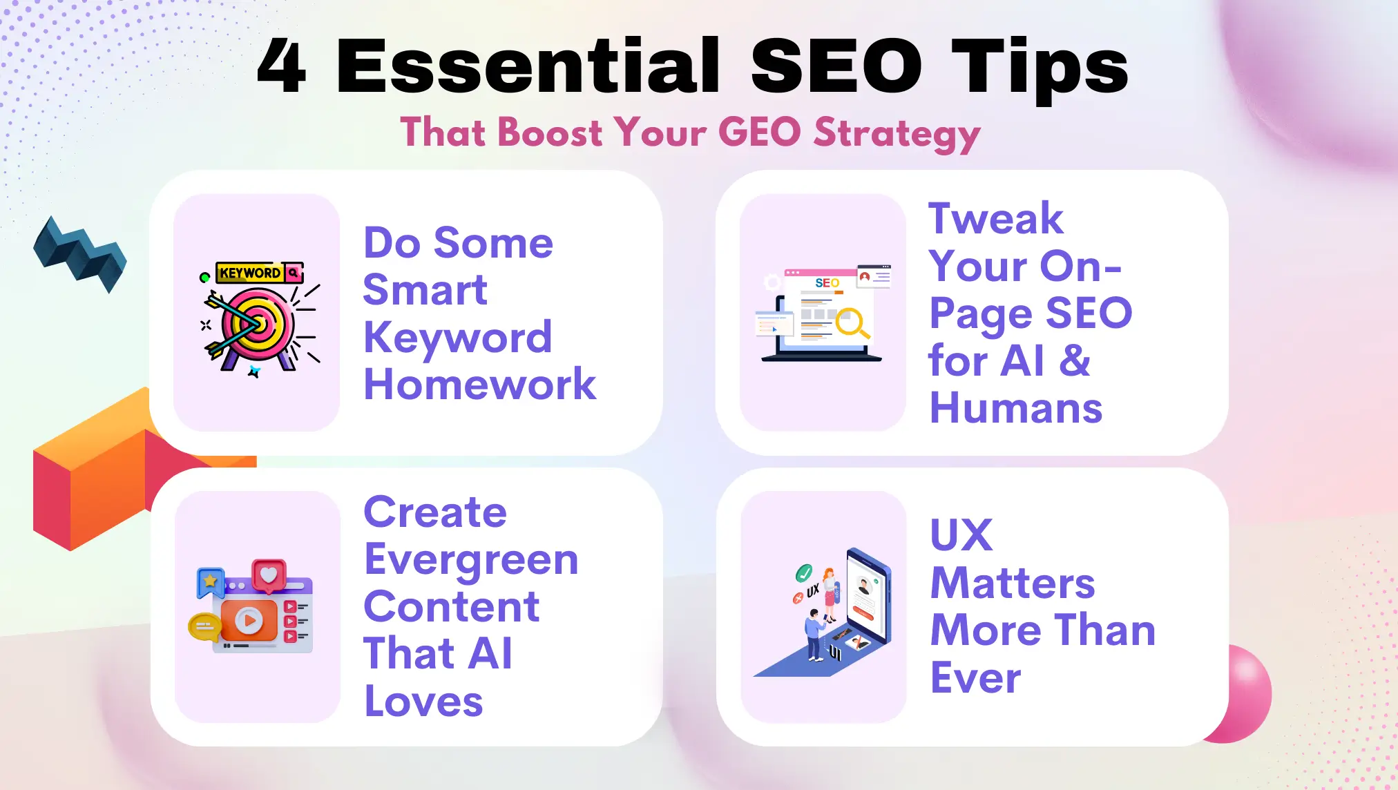4 Essential SEO tips to improve GEO Strategy